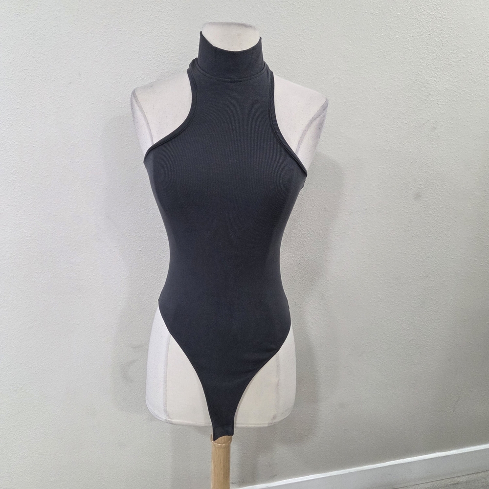 Zara Charcoal High-Neck Sleeveless Bodysuit